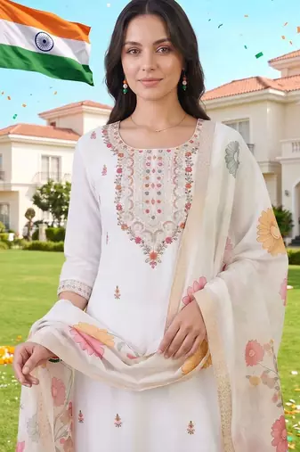 women ethnic motifs embroidered regular thread work kurta with trousers & dupatta