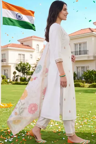 women ethnic motifs embroidered regular thread work kurta with trousers & dupatta