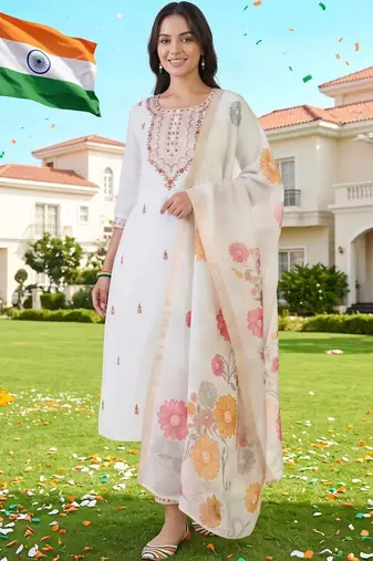 women ethnic motifs embroidered regular thread work kurta with trousers & dupatta