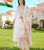 women ethnic motifs embroidered regular thread work kurta with trousers & dupatta