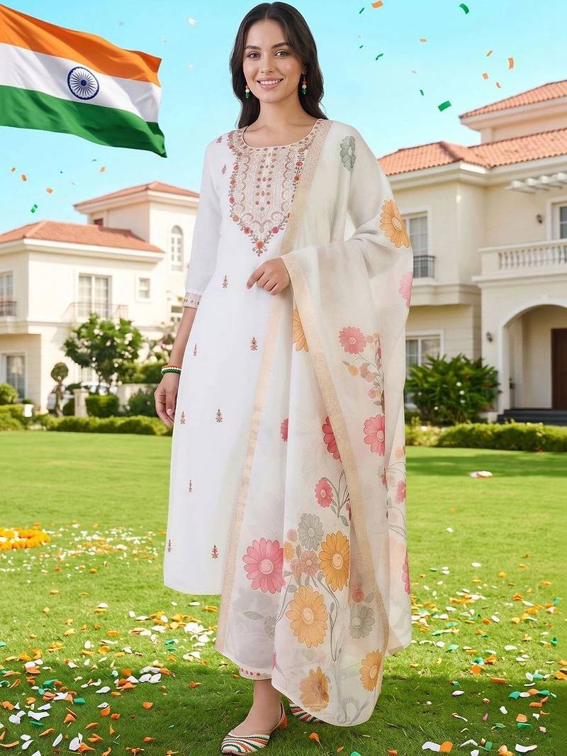 women ethnic motifs embroidered regular thread work kurta with trousers & dupatta