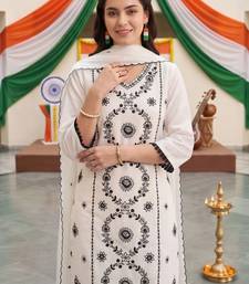 women ethnic embroidered regular thread work kurta with trousers & with dupatta