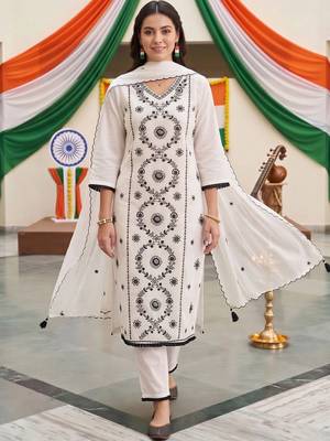 women ethnic embroidered regular thread work kurta with trousers & with dupatta 1