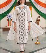 women ethnic embroidered regular thread work kurta with trousers & with dupatta