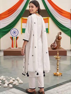 women ethnic embroidered regular thread work kurta with trousers & with dupatta 4