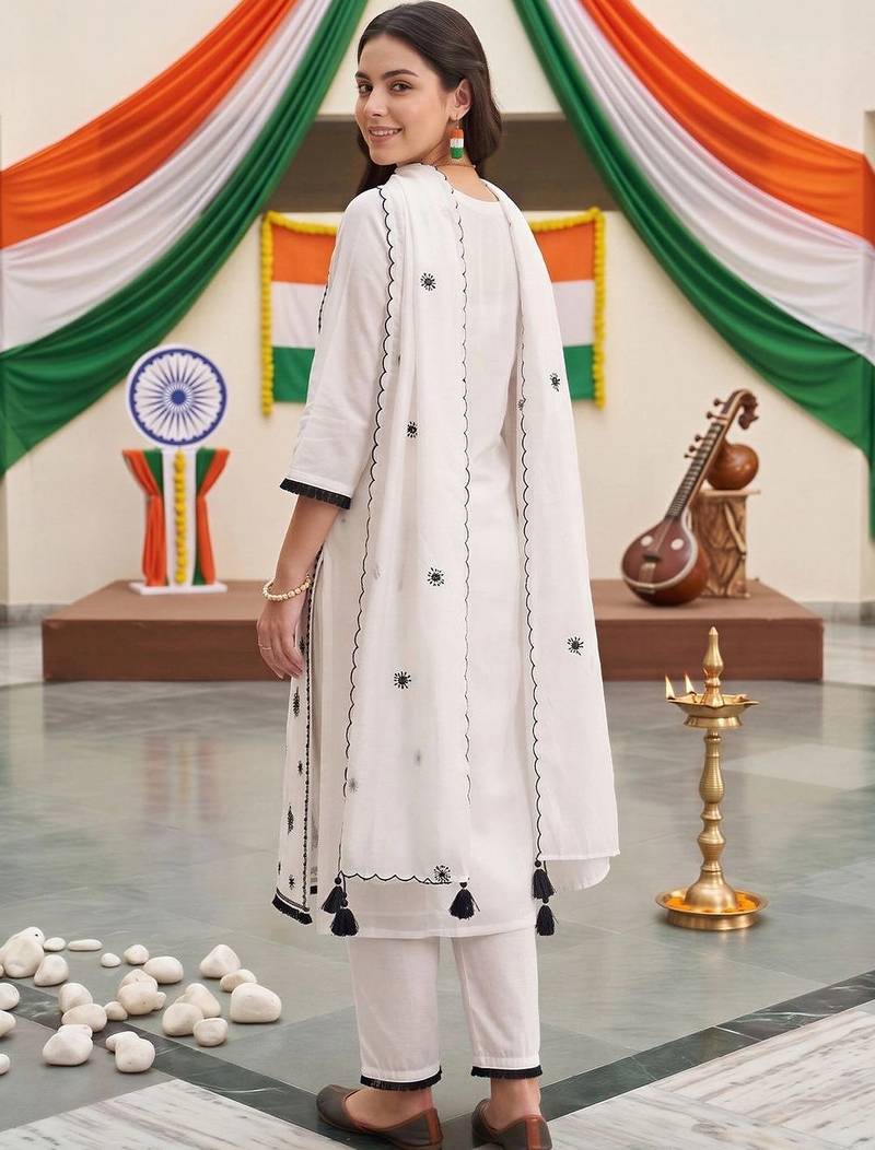 women ethnic embroidered regular thread work kurta with trousers & with dupatta