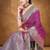 Banarasi magenta silk blend saree with golden zari work, border and tassels with blouse