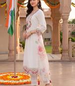 women floral embroidered regular thread work kurta with trousers & with dupatta