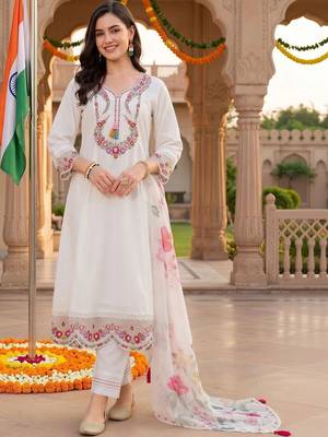 women floral embroidered regular thread work kurta with trousers & with dupatta 6