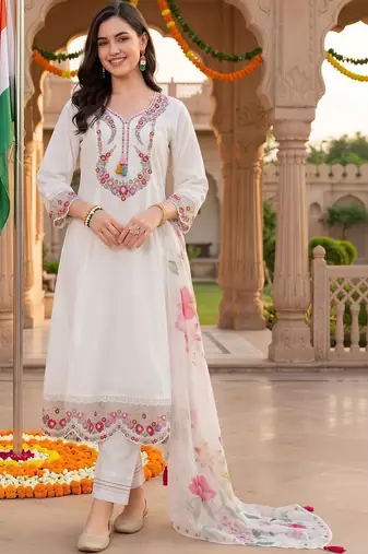 women floral embroidered regular thread work kurta with trousers & with dupatta
