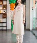women floral embroidered regular thread work kurta with trousers