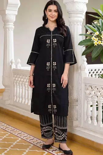 women floral printed regular cotton kurta with palazzos
