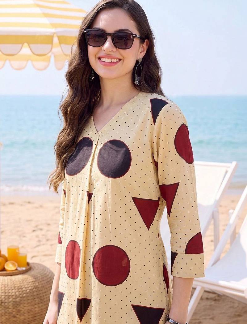women printed regular cotton kurta with trousers
