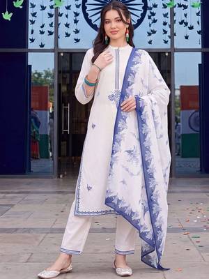women ethnic regular thread work cotton kurta with trousers & with dupatta 2