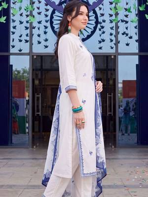 women ethnic regular thread work cotton kurta with trousers & with dupatta 3