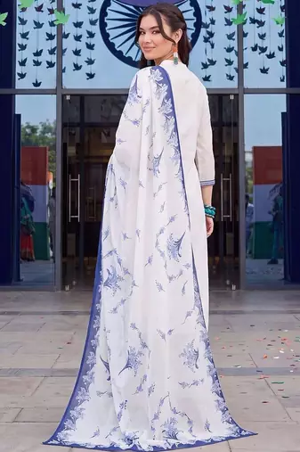 women ethnic regular thread work cotton kurta with trousers & with dupatta