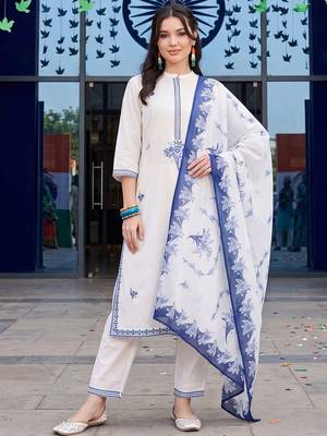 women ethnic regular thread work cotton kurta with trousers & with dupatta 6