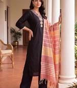 women ethnic motifs embroidered regular thread work kurta with palazzos & with dupatta