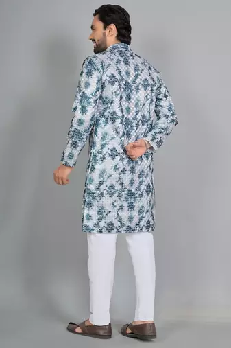 Blue rayon digital work kurta pajama