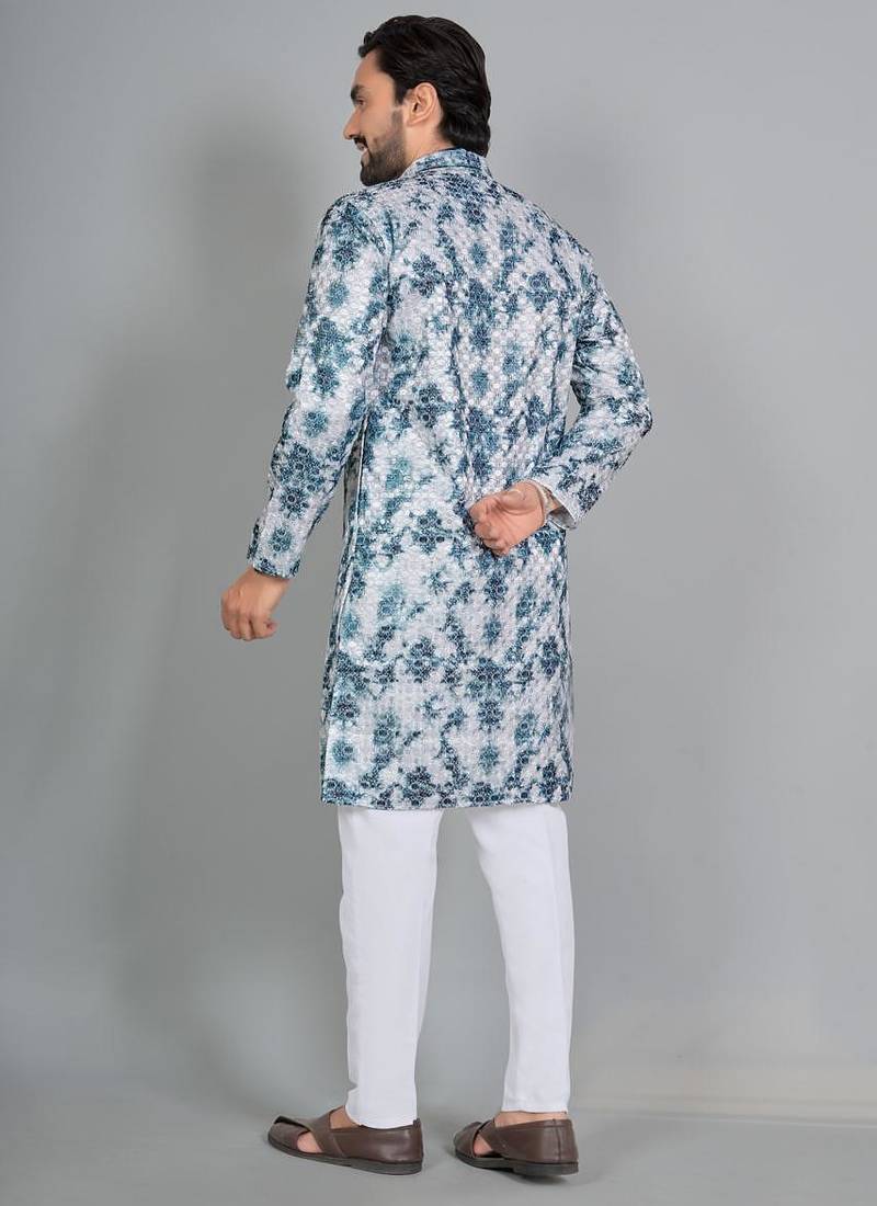Blue rayon digital work kurta pajama