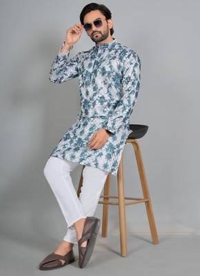 Blue rayon digital work kurta pajama 3