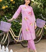 women printed regular cotton kurta with trousers