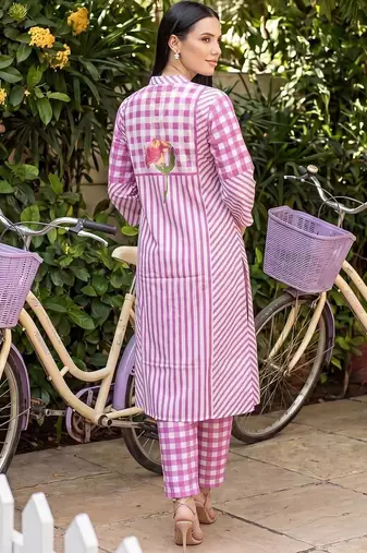 women printed regular cotton kurta with trousers