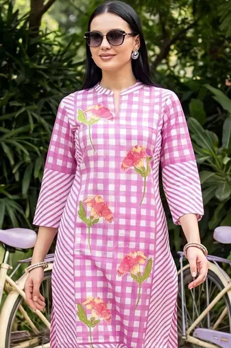 women printed regular cotton kurta with trousers