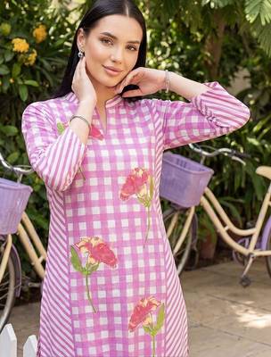 women printed regular cotton kurta with trousers 6