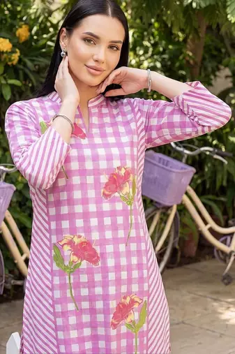 women printed regular cotton kurta with trousers
