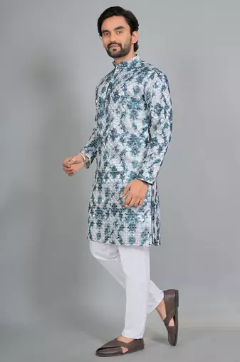 Blue rayon digital work kurta pajama