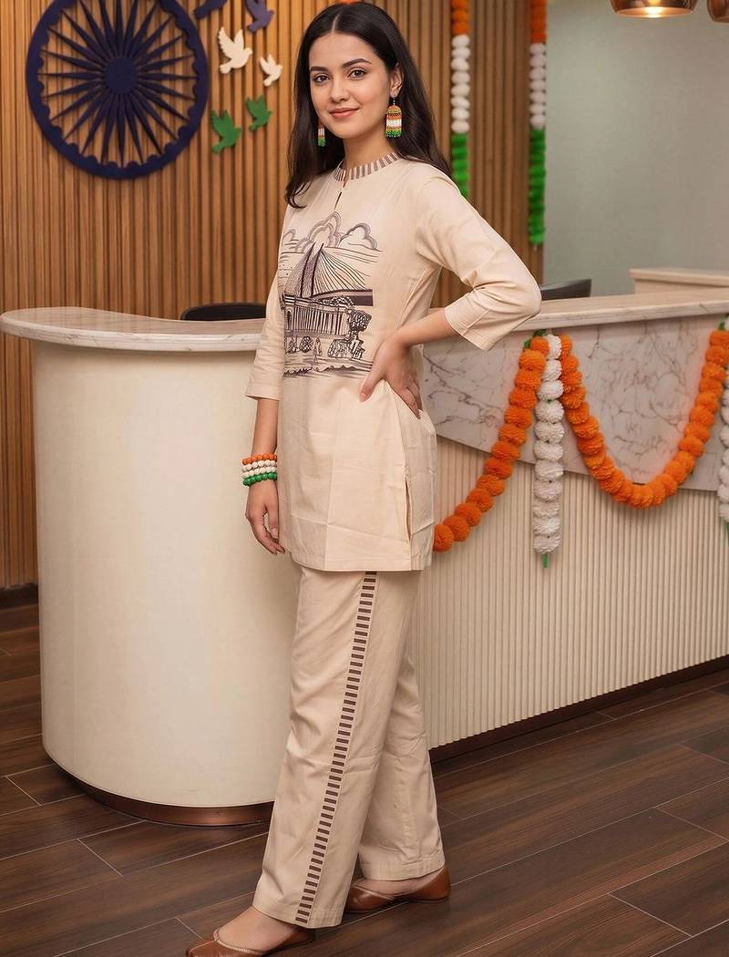women printed regular kurta with trousers