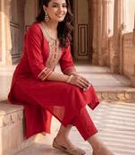 women ethnic motifs embroidered regular sequinned liva kurta with trousers