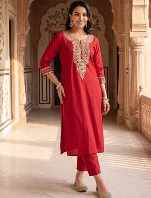women ethnic motifs embroidered regular sequinned liva kurta with trousers 2