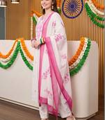 women floral embroidered regular thread work kurta with trousers & with dupatta