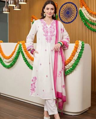 women floral embroidered regular thread work kurta with trousers & with dupatta 6