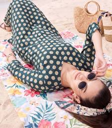 women printed regular cotton kurta with trousers
