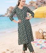 women printed regular cotton kurta with trousers