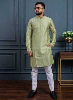 Mint green banglori silk plain kurta pajama 2