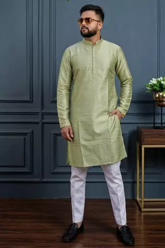 Mint green banglori silk plain kurta pajama