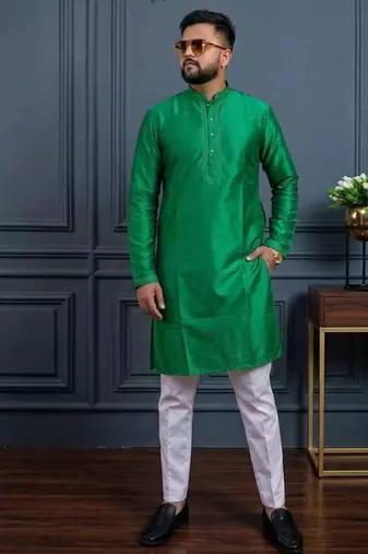 Green banglori silk plain kurta pajama