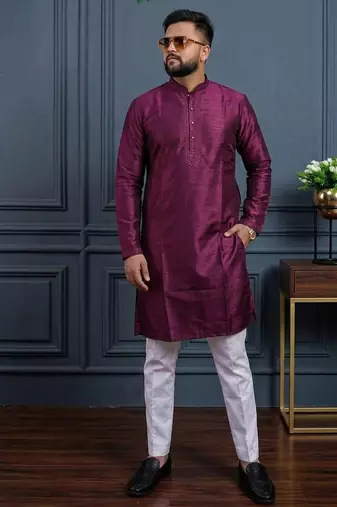 Wine banglori silk plain kurta pajama