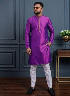 Purple banglori silk plain kurta pajama 2