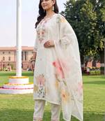 women floral embroidered regular thread work kurta with trousers & with dupatta