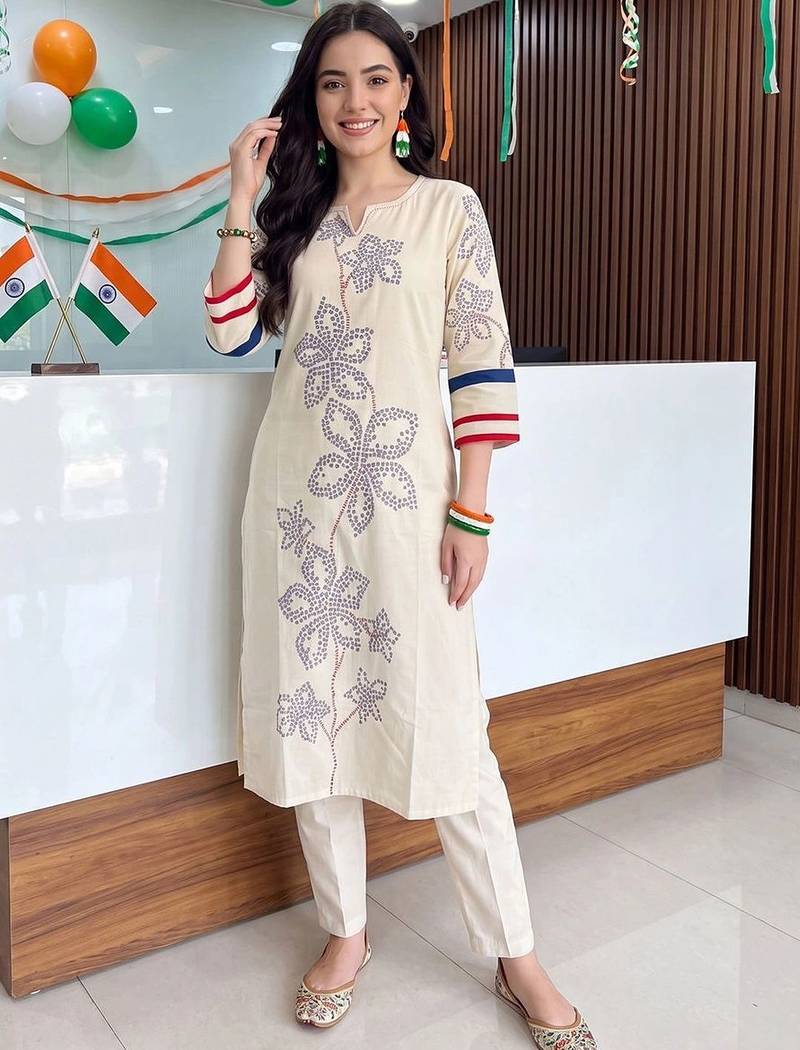 women floral printed regular kurta with trousers