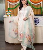 women floral printed regular thread work kurta with trousers & with dupatta
