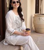 women floral embroidered regular thread work cotton kurta with palazzos