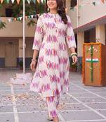 women printed regular cotton kurta with trousers