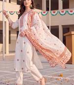 women ethnic motifs embroidered regular thread work cotton kurta with trousers & with dupatta
