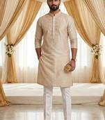 Cream soft heavy silk sequins embroidered kurta pajama